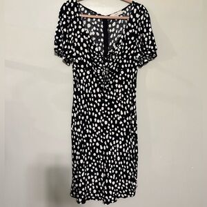 LOFT Black and White Spotted Midi Dress